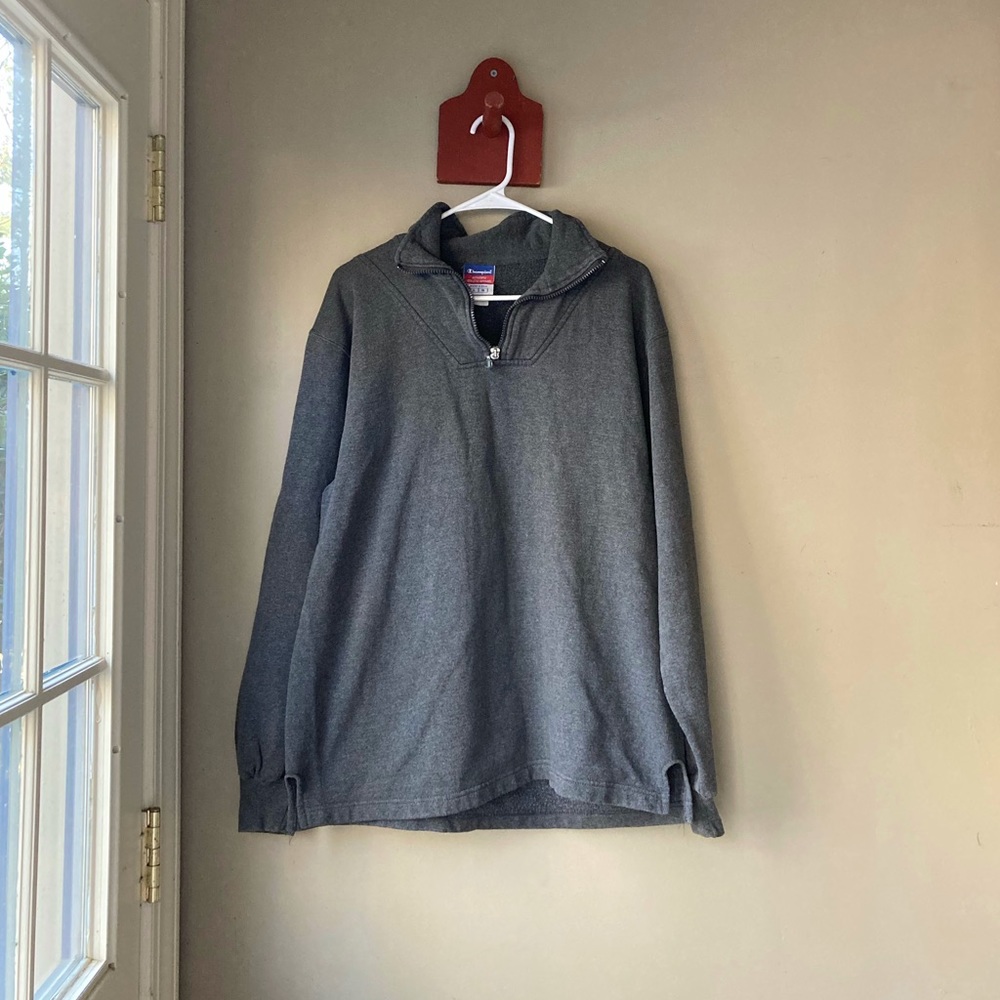 FINAL PRICE Champion Grey Quarter Zip Sweatshirt Men's L - Picture 2 of 7